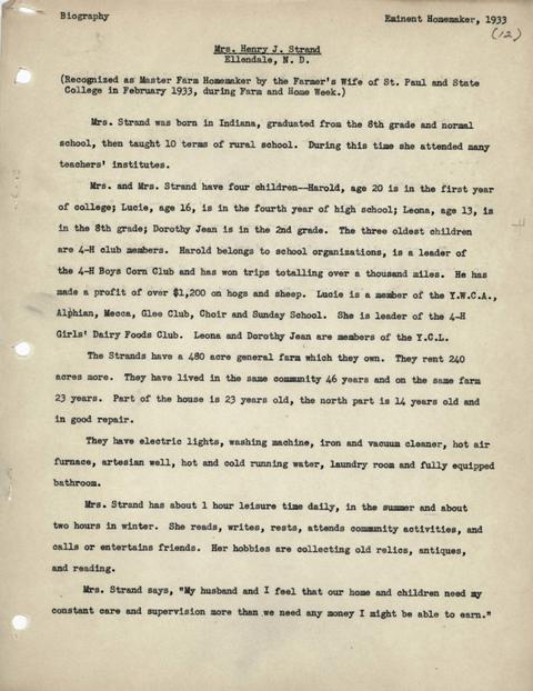 Citation of Mrs. Henry J. Strand