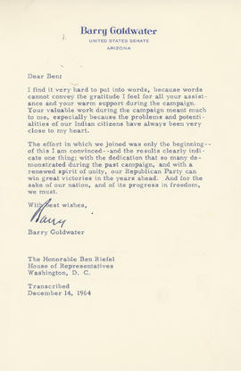Ben Reifel's Correspondence with Barry Goldwater