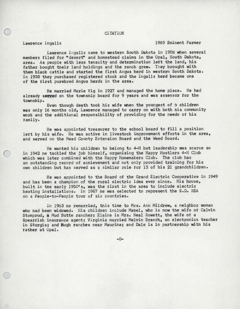 Citation of Lawrence E. Ingalls