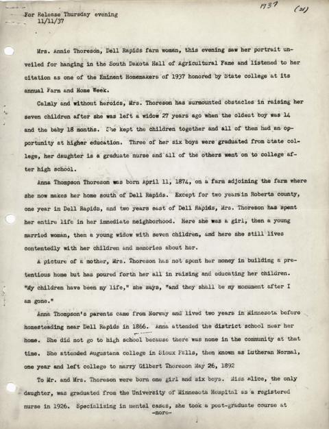 Citation of Annie Thoreson