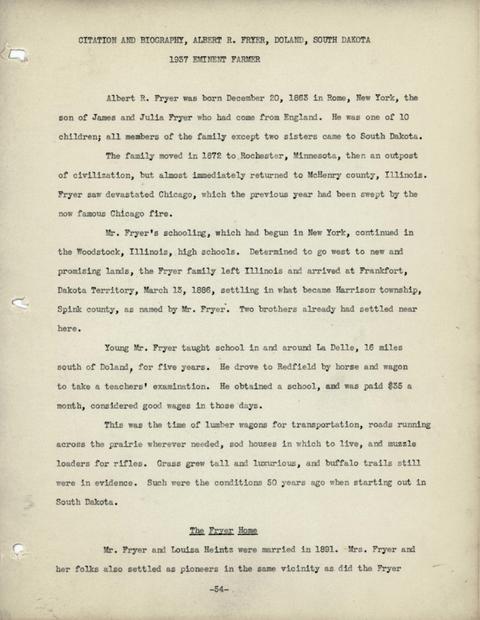 Citatiaon of Albert R. Fryer