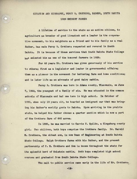 Citation of Percy R. Crothers