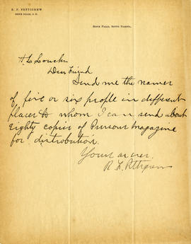 Letter: R.F. Pettigrew to H.L. Loucks, undated