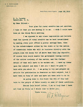 Letter: R.F. Pettigrew to H.L. Loucks, June 22 1915