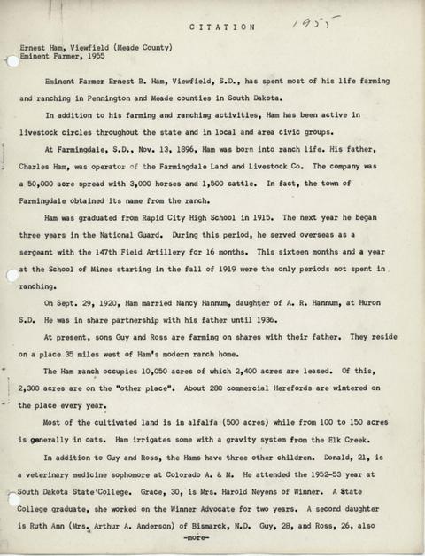 Citation of Ernest B. Ham