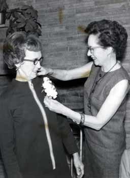 Alice Reifel getting a corsage in 1968