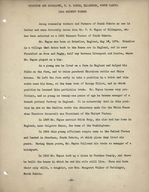 Citation of T.E. Hayes