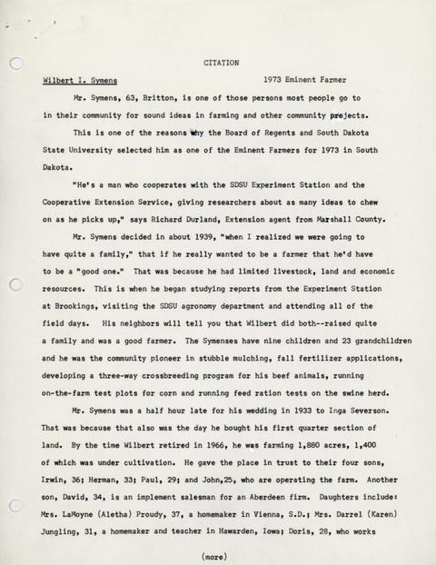 Citation of Wilbert I. Symens