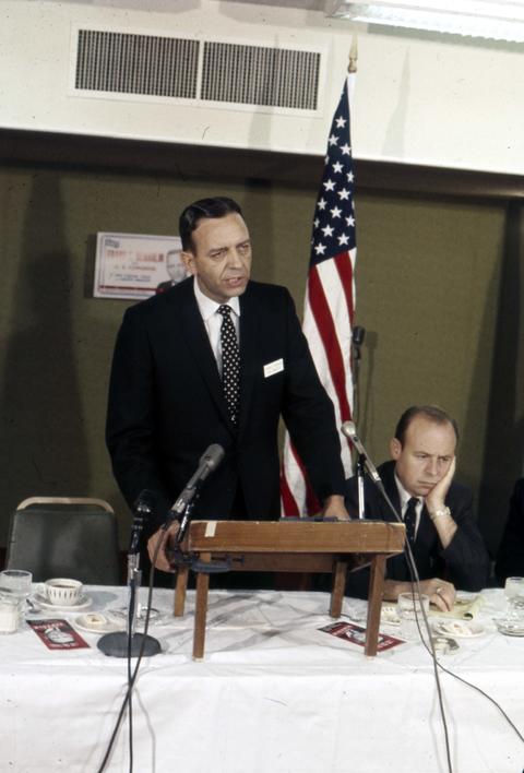 Frank Denholm speaking at an event during his 1968 campaign