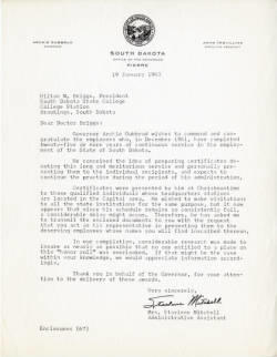 Letter to Hilton M. Briggs from the Office of the Governor of South Dakota