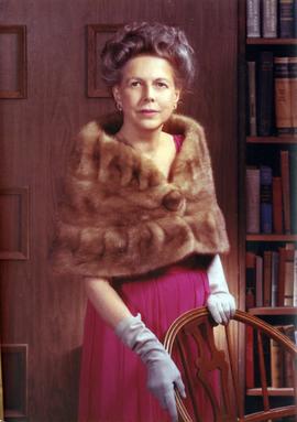 Color portrait of  Vera Way Marghab wearing a fur stole