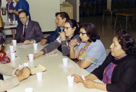 Frank Denholm meeting with a group of constituents.
