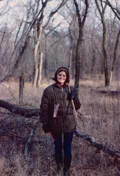 Janet Johnson assisting in tree coring Missouri River floodplain in the fall of 1969.
