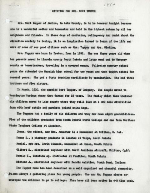 Citation of Mrs. Bert Tupper