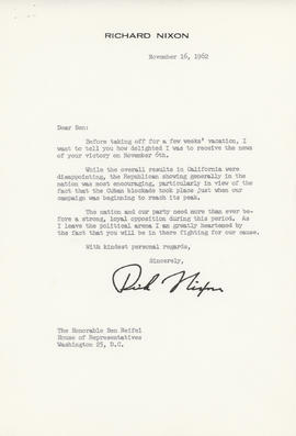 Ben Reifel's Correspondence with Richard M. Nixon